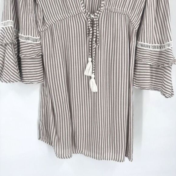 Blue island Womens Striped Pullover Beach Dress Coverup Ruffle Size XS Tan White - Picture 4 of 10